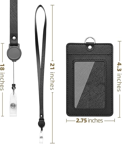 Miniatura 2 de Portatarjetas con inicial con cordón retráctil ajustable, letra bordada de piel sintética con ventana de identificación transparente para empleados,