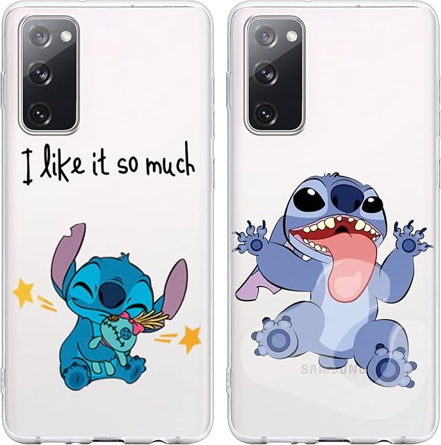 [2 pieces] Phone Case for Samsung Galaxy S20 FE S20 Lite 6,5 inch,Cartoon TPU Cute Funny Anime Stitch Design Cover Kawaii Unique Kids Girls Women Case Shockproof Transparent Protective Cover