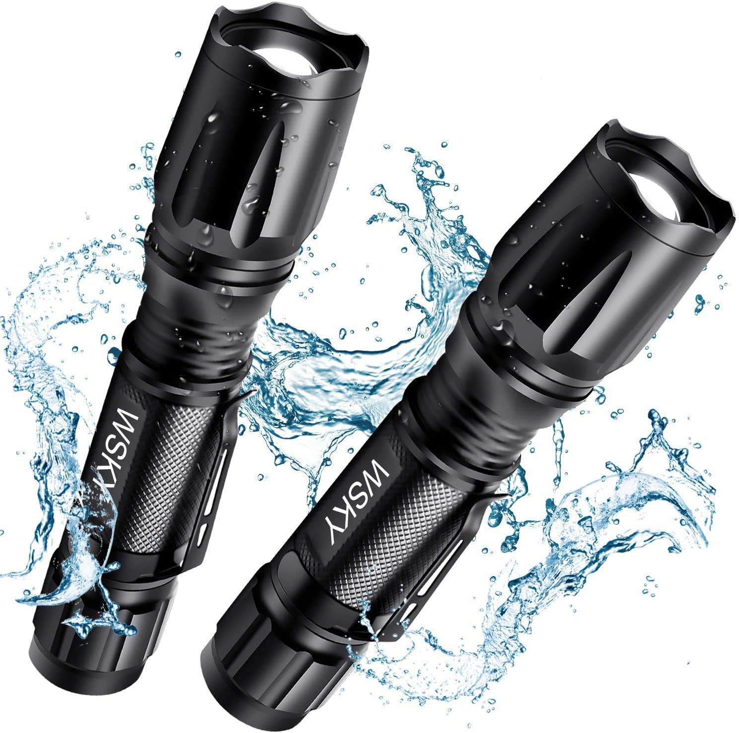 Wsky LED Tactical Flashlight - Best S2000 Pocket-friendly Water Resistant Flashlight - Perfect for Camping Biking Home Emergency or Gift-Giving (Black)