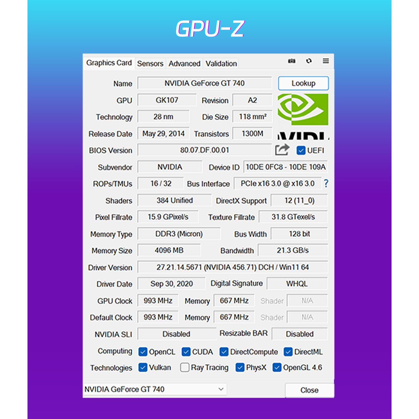 SOYO Geforce GT740 - Tarjeta gráfica de perfil bajo, 4 GB, DDR3, tarjeta de video de 128 bits con HDMI, VGA, DVI, PCI Express x16 3.0, GPU de computadora de ventilador único