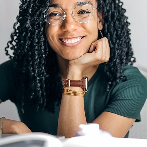 Miniatura 7 de Paquete de 2 correas delgadas de cuero genuino compatibles con Apple Watch Band de 1.496 pulgadas, 1.575 pulgadas, 1.614 pulgadas, 1.654 pulgadas,