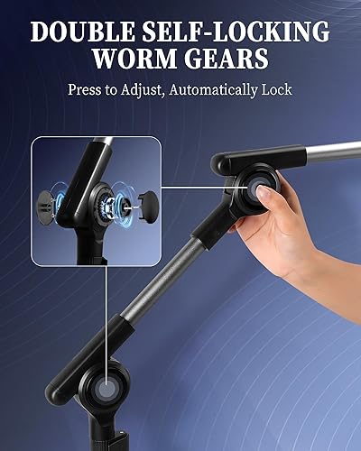 Miniatura 2 de SHUWEI Soporte de suelo para tableta con engranajes helicoidales de doble autobloqueo, soporte de piso para iPad de 70.9 pulgadas de altura