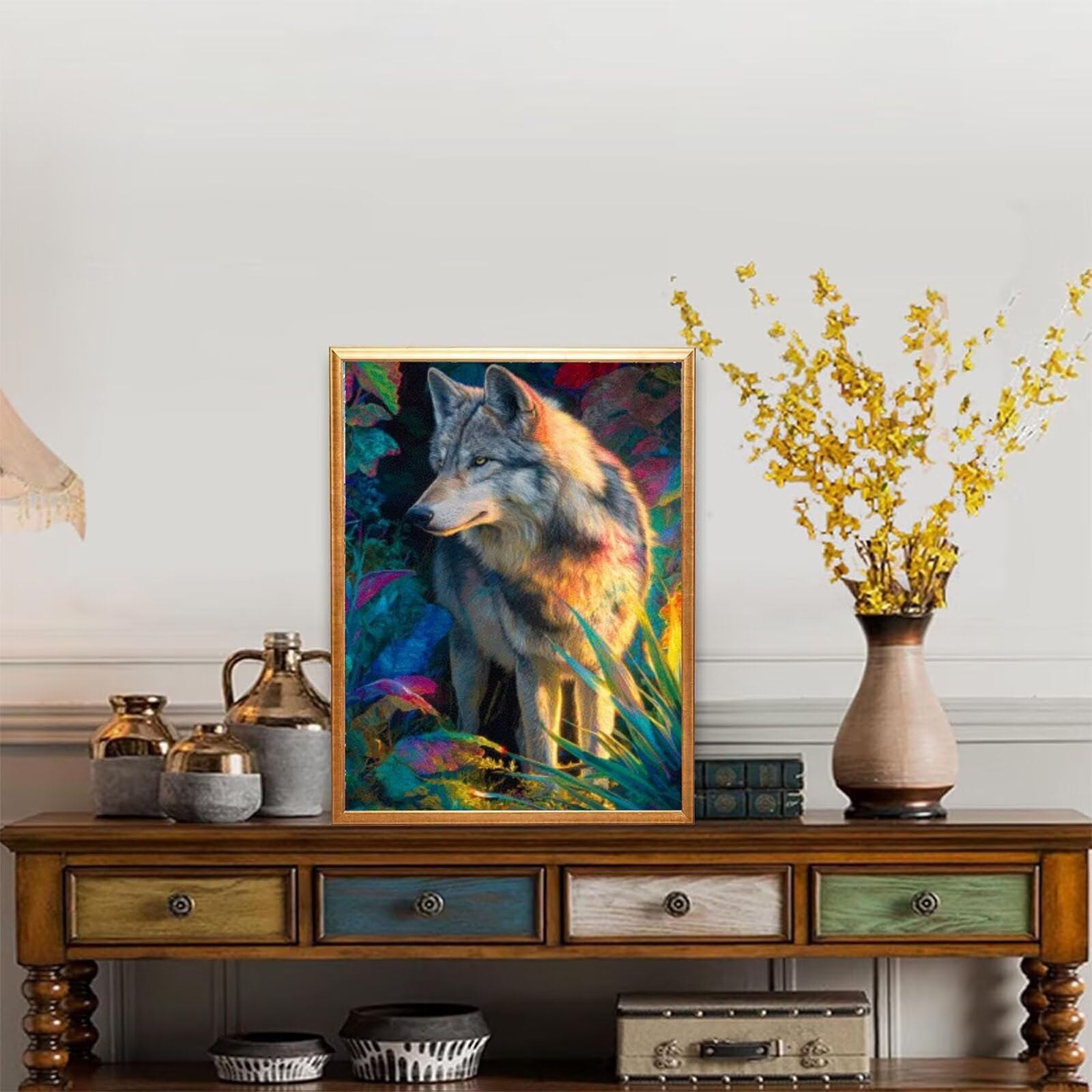 Generisch Diamond Painting Tier 90x120cm für Erwachsene, Kreativ-Set mit Zubehör, Diamant Malerei Wolf Bilder, Bastelset für Frauen, Stressabbau Relaxation, Daiments Painting Deko Geschenk. H-1648