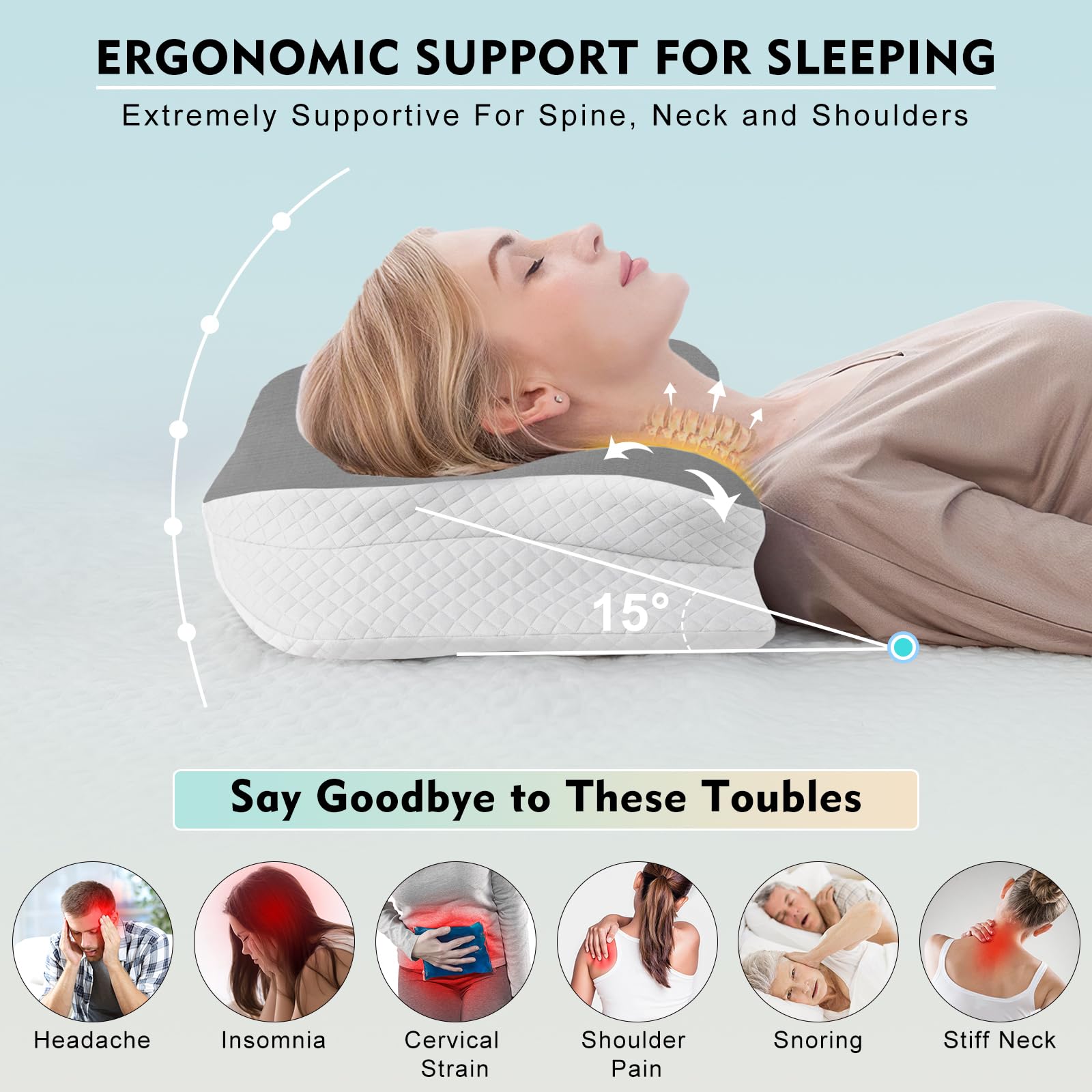 Hydomi Memory Foam Neck Support Pillow for Neck and Shoulder Pain - Orthopedic Cervical Support with Armrest - Bed Sleeping Pillow with Washable Cover for Side, Back & Stomach Sleepers - Image 3