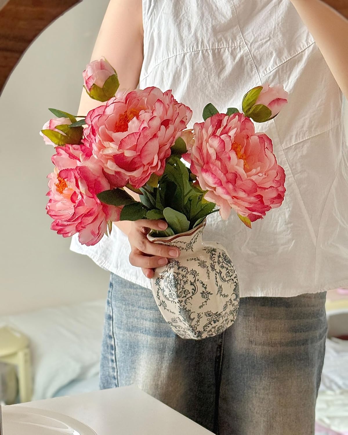 Vintage Chinoiserie Ceramic Vase, Porcelain Decorative Flower Vase for Centerpiece Living Room Table Shelf, Retro Country Decor - Image 4