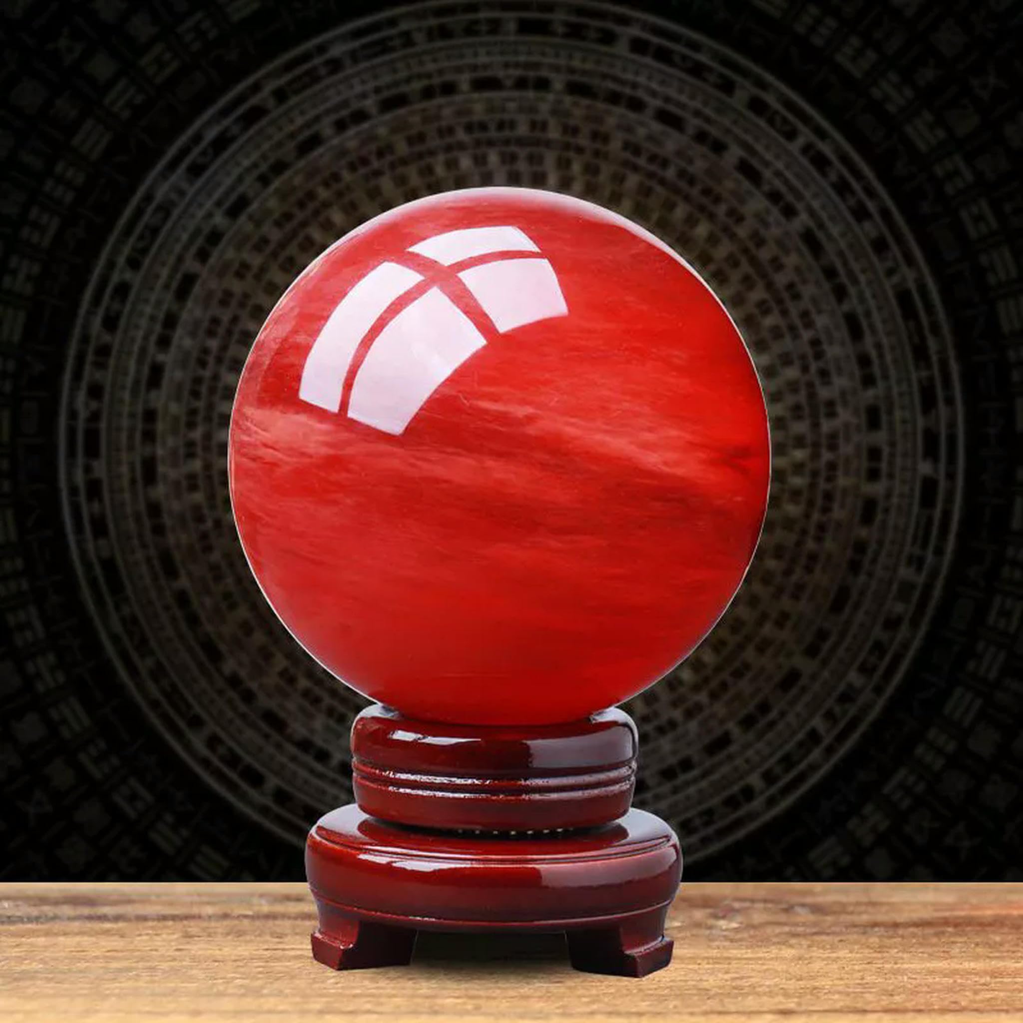 Sfera di Quarzo Rosso Grezzo Naturale da 80 mm, Sfera di Cristallo con Supporto
