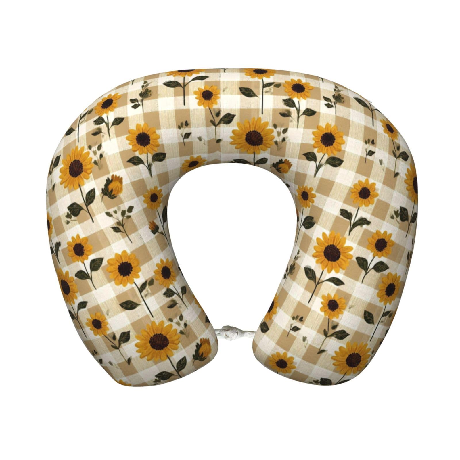 peiyeety Sunflower Print Travel Pillow Memory Foam, Portable Neck Pillow for Airplane, Car and Office