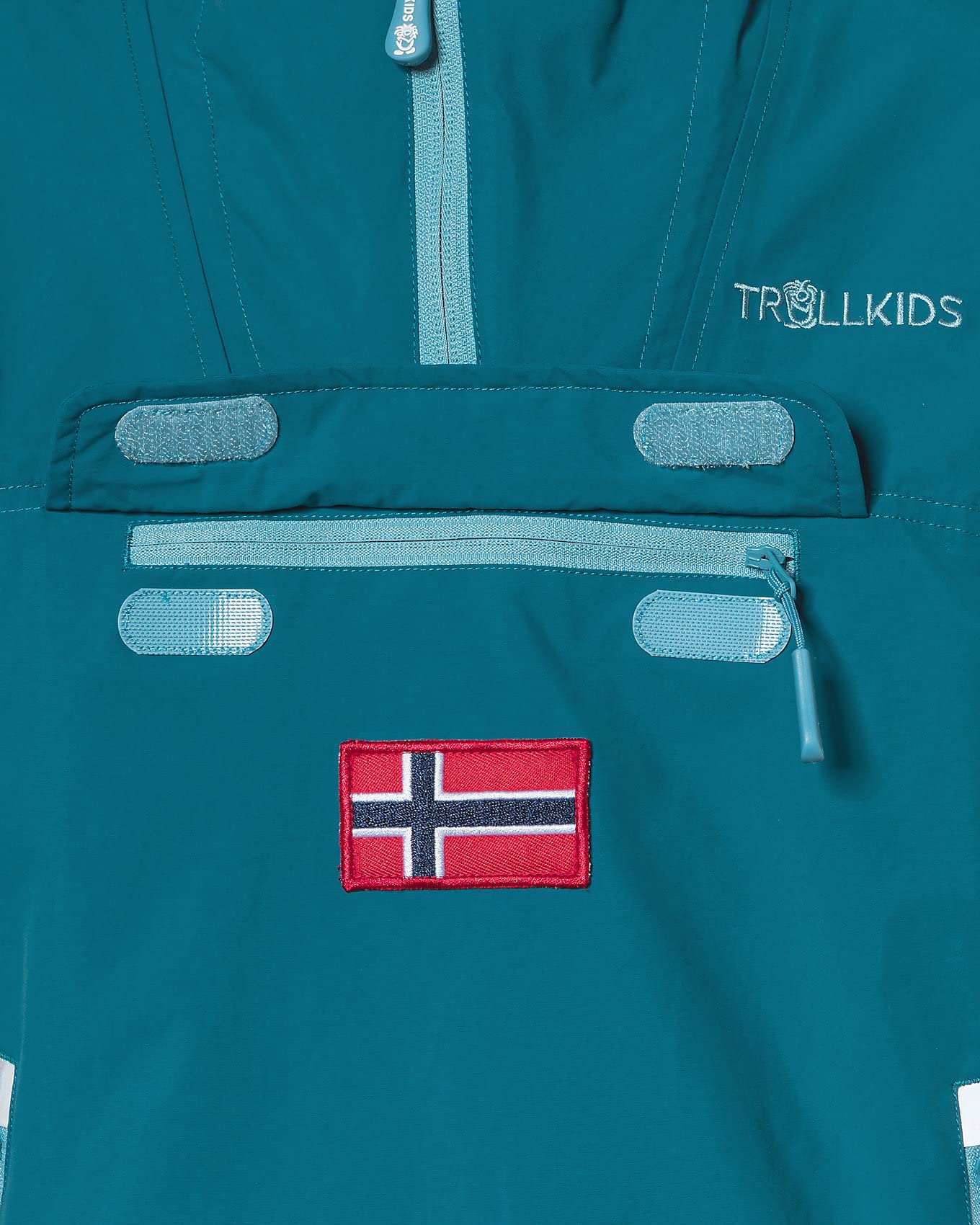 Trollkids Kinder Schlupfparka Bergen, Petrolgrün/Lime, Größe 128