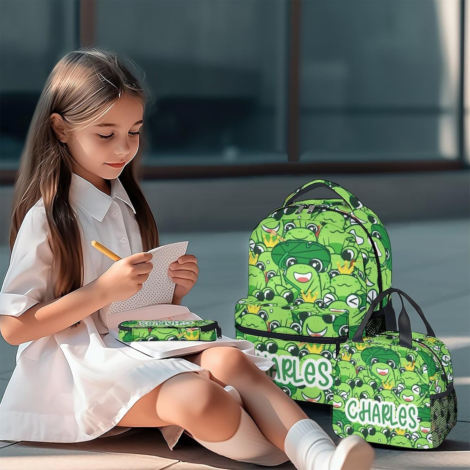 Mercuryelf Frog Backpack for Girls Boys, 16 Inch Green Backpacks for School Travel, Cute Lightweight Bookbag for Kids