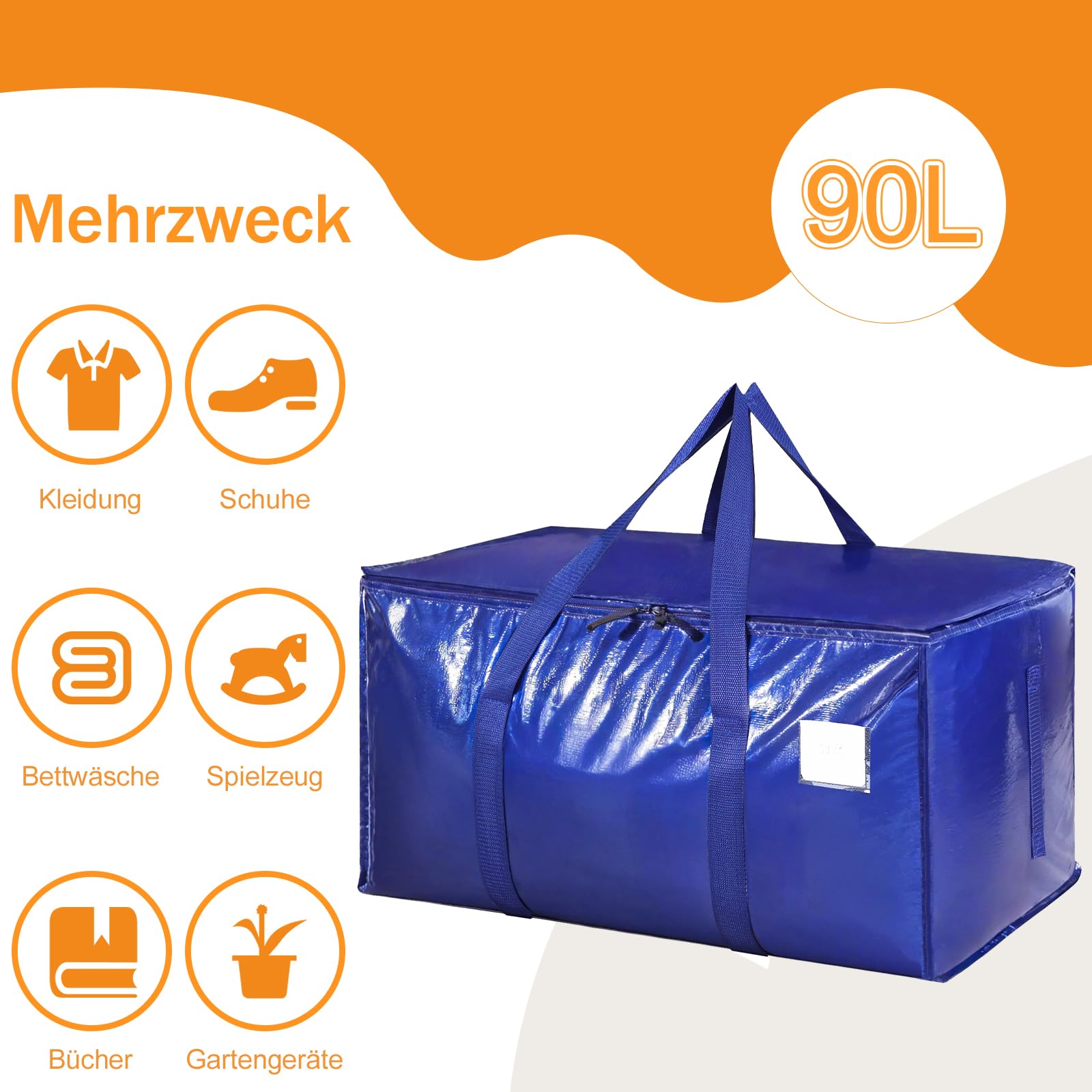 Dntorx Duża torba do przechowywania z pokrywką, 6 sztuk, 90 l, składane kartony do przeprowadzki, duże pudełka do przeprowadzki, z zamkiem błyskawicznym, do przechowywania ubrań, na kemping, pościel