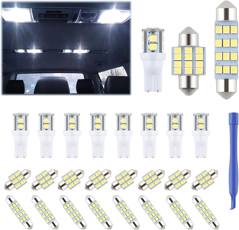 Kit de lâmpadas LED internas automotivas iFunyLED T10 194, DE3175 e festoon 31 mm/42 mm – Luz branca fria, 24 unidades