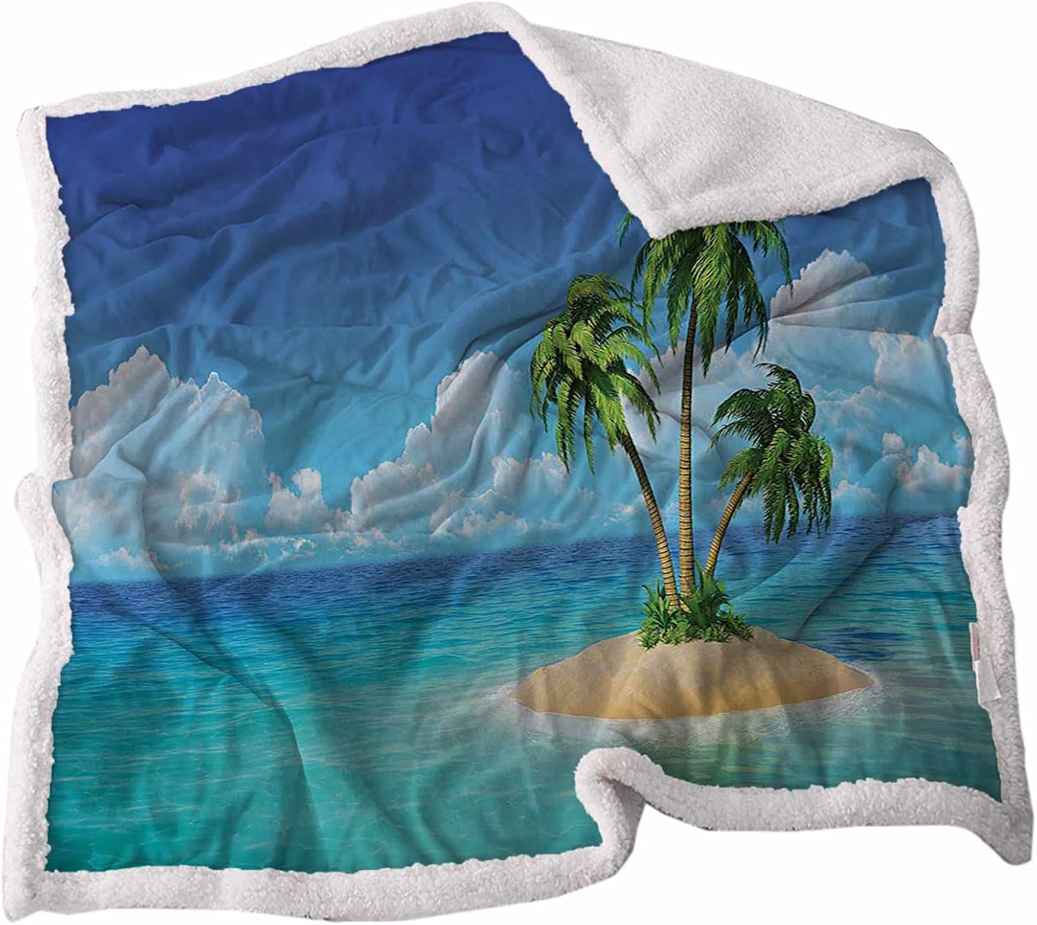 Island Throw Sherpa Blanket Baby Size Turquoise Cream Green