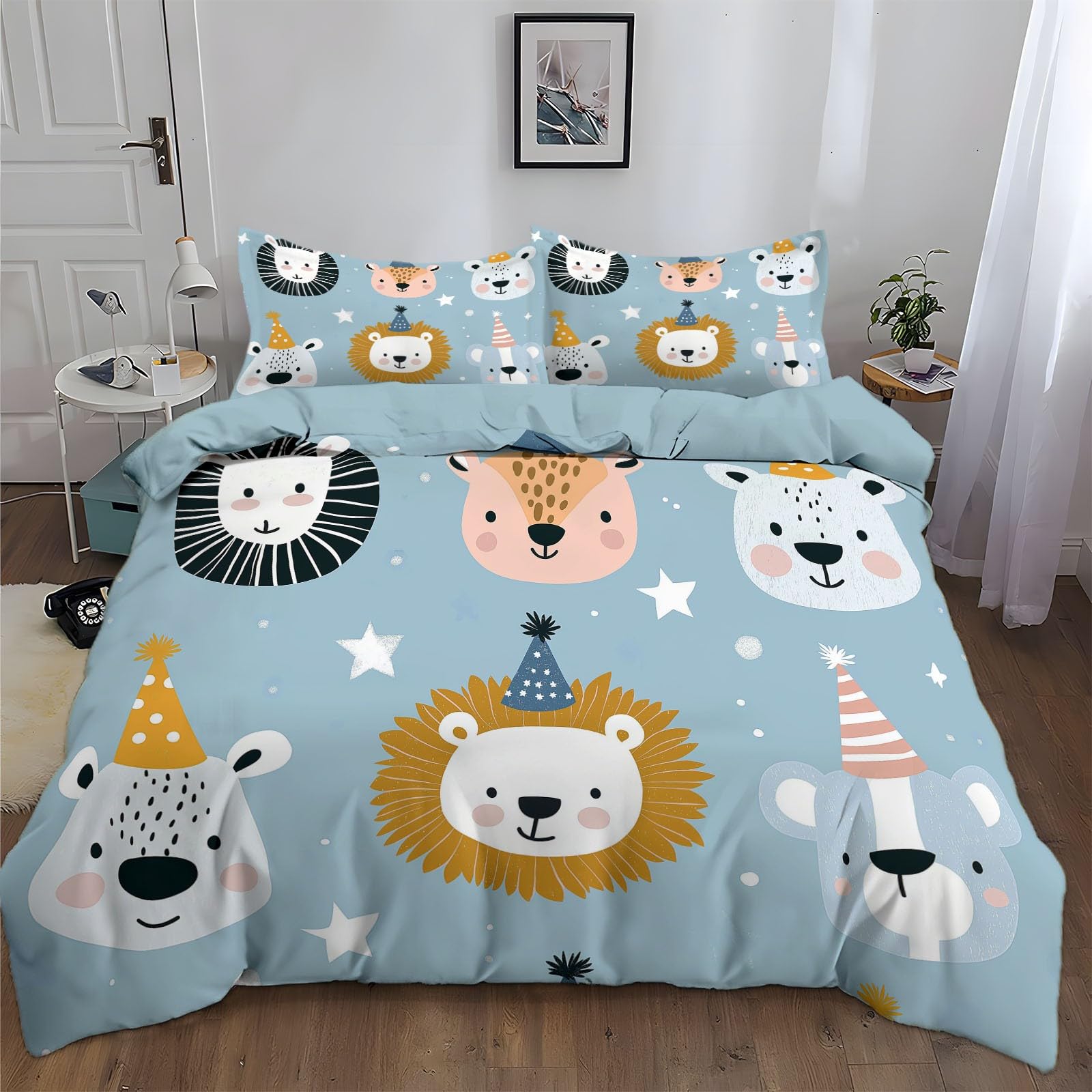 Copripiumino Matrimoniale 200 x 200 cm Animali Astratti Del Fumetto Set Copripiumino in Policotone, Reversibile Biancheria da Letto 3 Pezzi, Copripiumone con Cerniera e 2 Federe