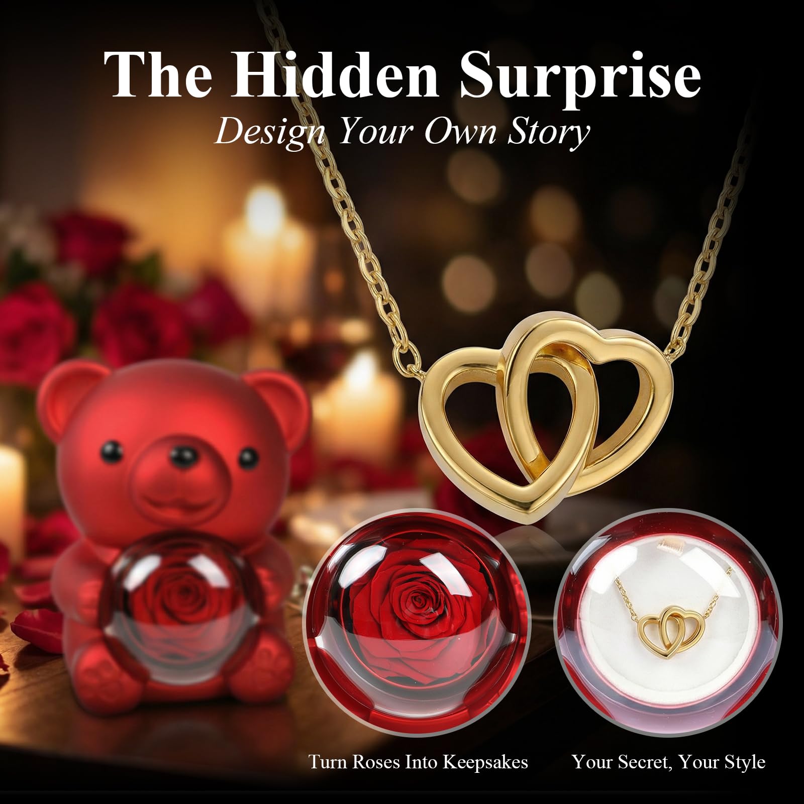 Cute Teddy Bear with Preserved Rose, Real Eternal Rose in Bear with Elegant Gift Box, Romantic Keepsake for Her – Anniversary, Birthday, Valentine’s Day, Weddings & Mother’s Day (Red)
