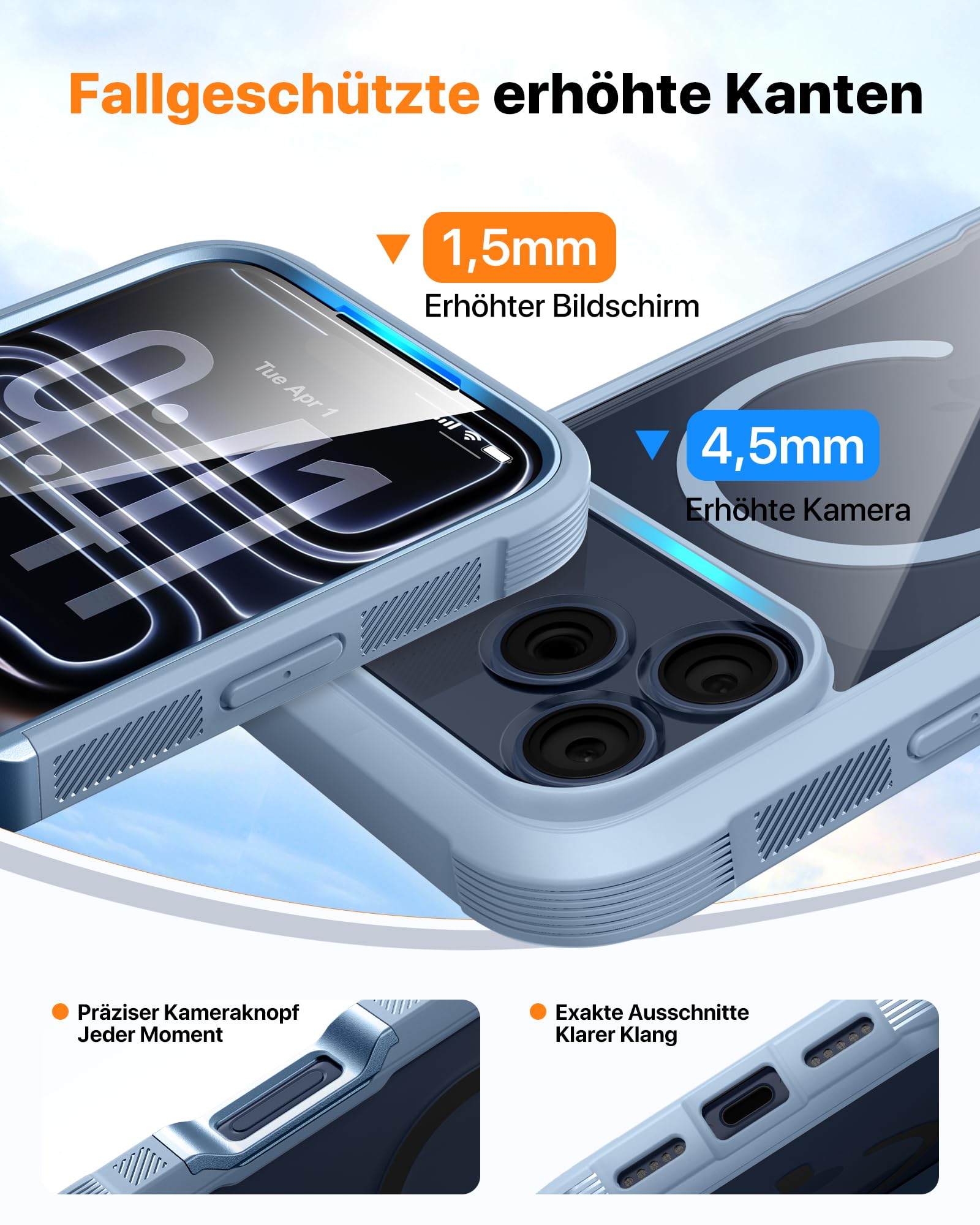 Diaclara für iPhone 17 Pro Hülle mit MagSafe, Militärschutz 360 Grad Vollschutz mit integrierter Displayschutzfolie und Kameraschutz, Handyhülle Case für iPhone 17 Pro 6,3",Nebel-Blau