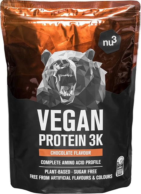 Vegan Protein 3K Chocolate 1 Kg of 100% Plant-Based Protein Powder Mass Shake with Rice Protein, Sunflower & Pea Protein This Clean Vegan Protein is Made of 71% Vegetarian Bulk - from nu3