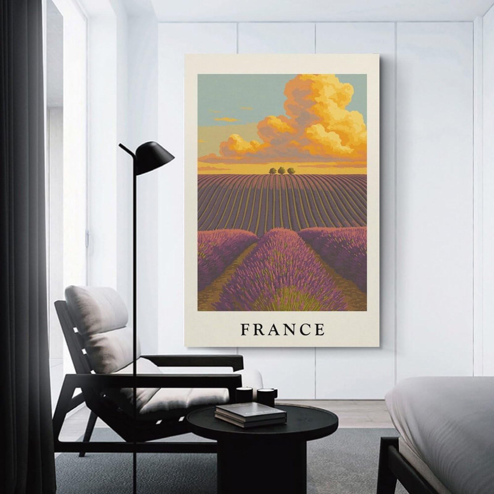 Junmoney France Lavender Field Landscape Art Canvas Wall Art, 24x36inch(60x90cm), for Living Room, Bedroom, Office Or Hallway, Versatile Wall Decor for Many Rooms
