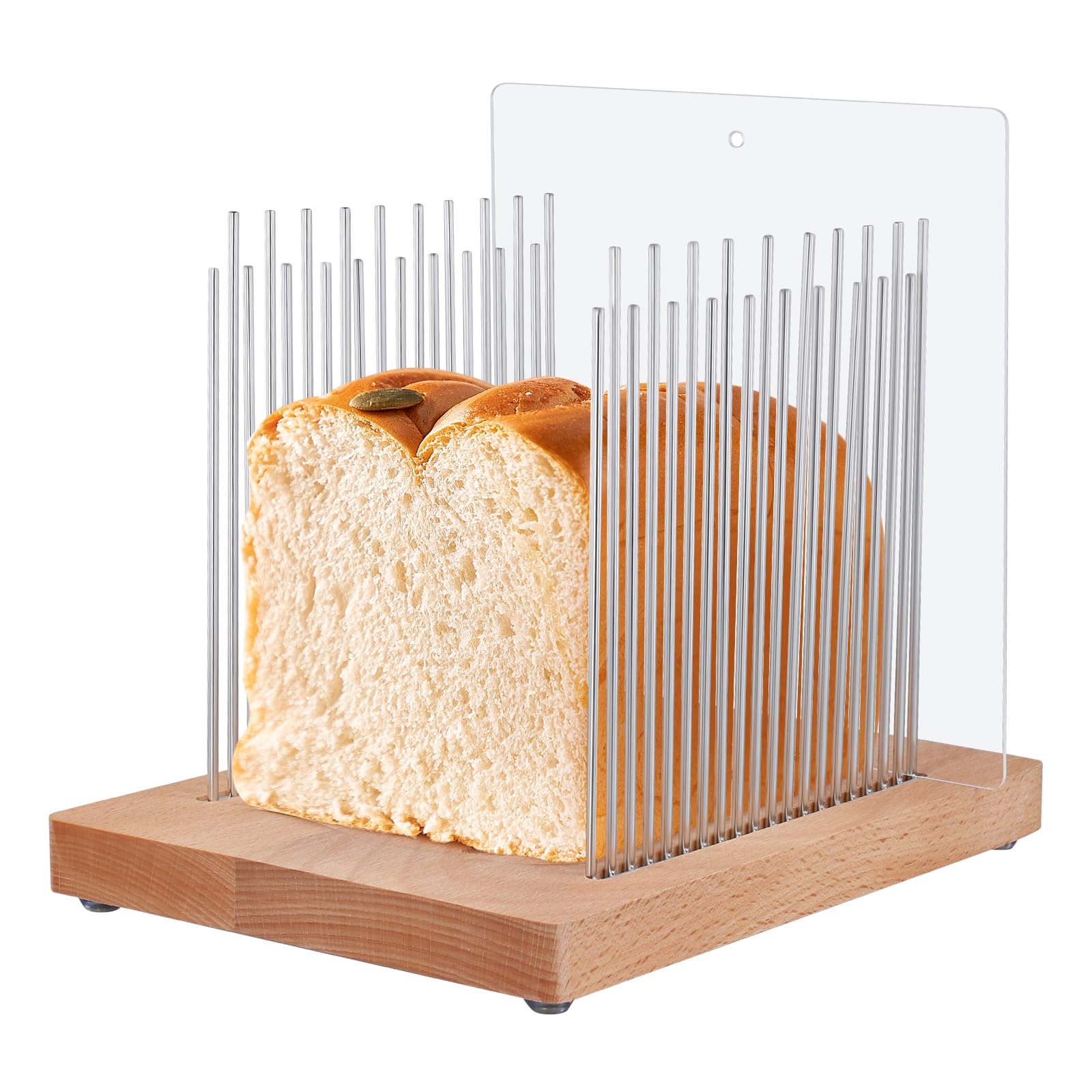 Bread Slicer, Stainless Steel Bread Slicers for Homemade Bread, Foldable Wooden Bread Slicer Guide with Adjustable Width, Bread Loaf Cutter for Homemade Bread, Sourdough Rounds, Bagels