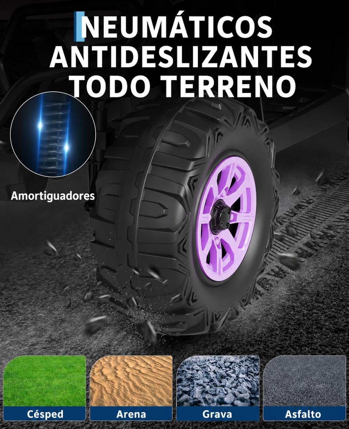 Garvee Elektryczny quad dla dzieci 12 V, elektryczny samochód terenowy z 2 silnikami, pilot rodzicielski, zawieszenie, reflektory LED, muzyka, Bluetooth, USB, świecąca flaga, od 3 lat