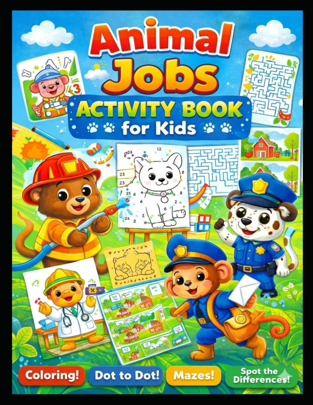 Animal Jobs Activity Book for Kids: Coloring, Dot to Dot, Mazes and Fun Learning Activities for Kids Ages 3-8 kids activity book,coloring book for kids,maze book kids,learning activity book