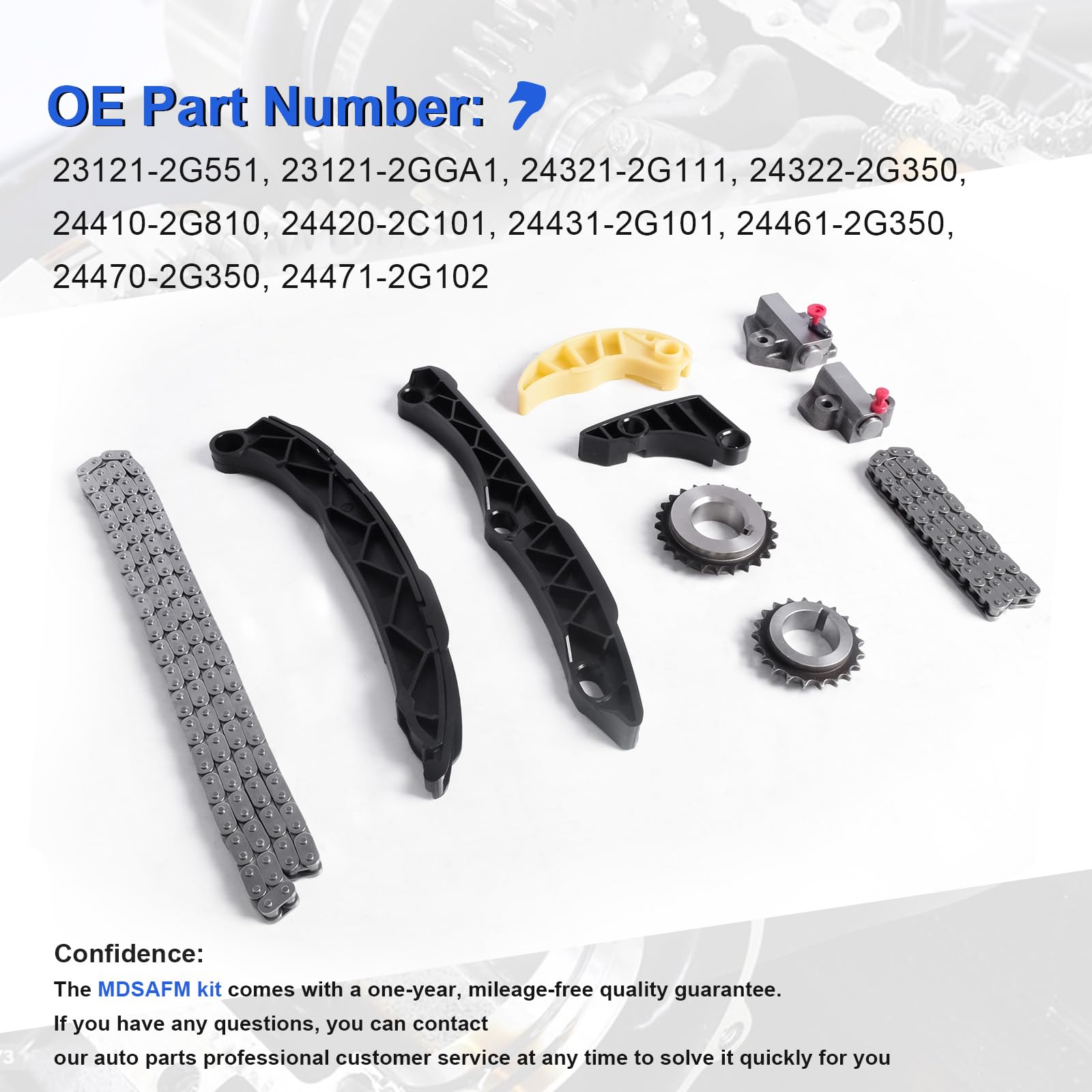 Kit de cadena de distribución para Kia Optima para Hyundai Sonata 2011-2014 2.4L DOHC G4KC - Juego completo con cadena, tensor, guía y piñón de manivela para un rendimiento fiable del motor