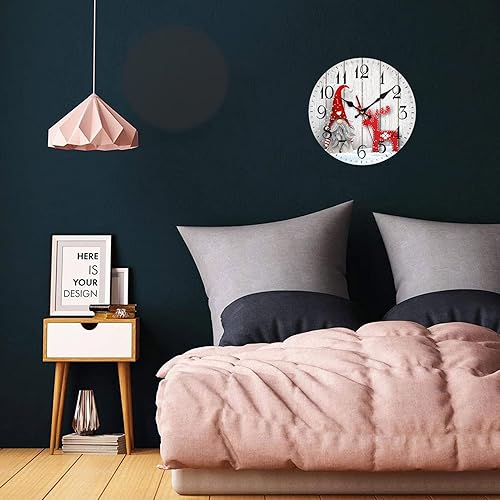 Miniatura 4 de Emvency Reloj de pared de madera de granja, funciona con pilas, silencioso, sin tictac, gnomos de Navidad y alce, relojes de pared decorativos para