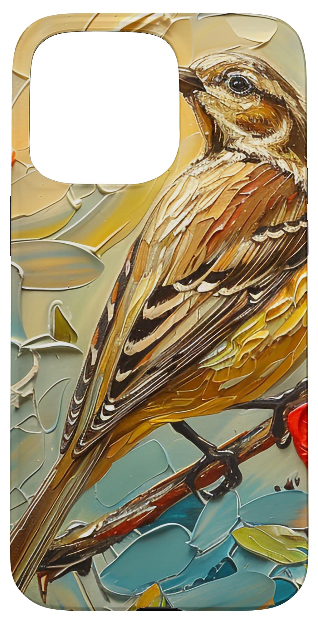 Western Meadowlark Bird Cute Red Rose Flower Van Gogh Style Case for iPhone 15 Pro Max