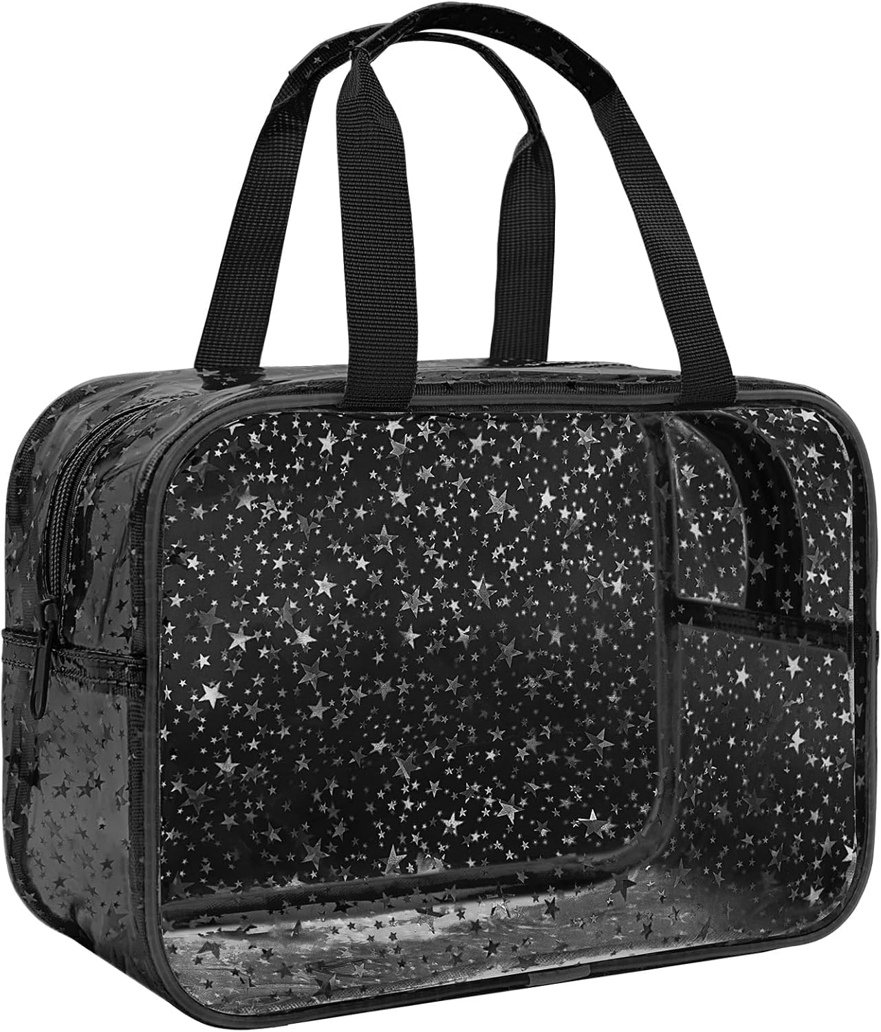 Starry Black 12x5.9x8.26 Inch Star Waterproof Makeup Bag, Hand-held Large Toiletry Bag Portable Waterproof Travel Bag, for Swimming and Beach Bag,Zipper Design,Travel Essentials