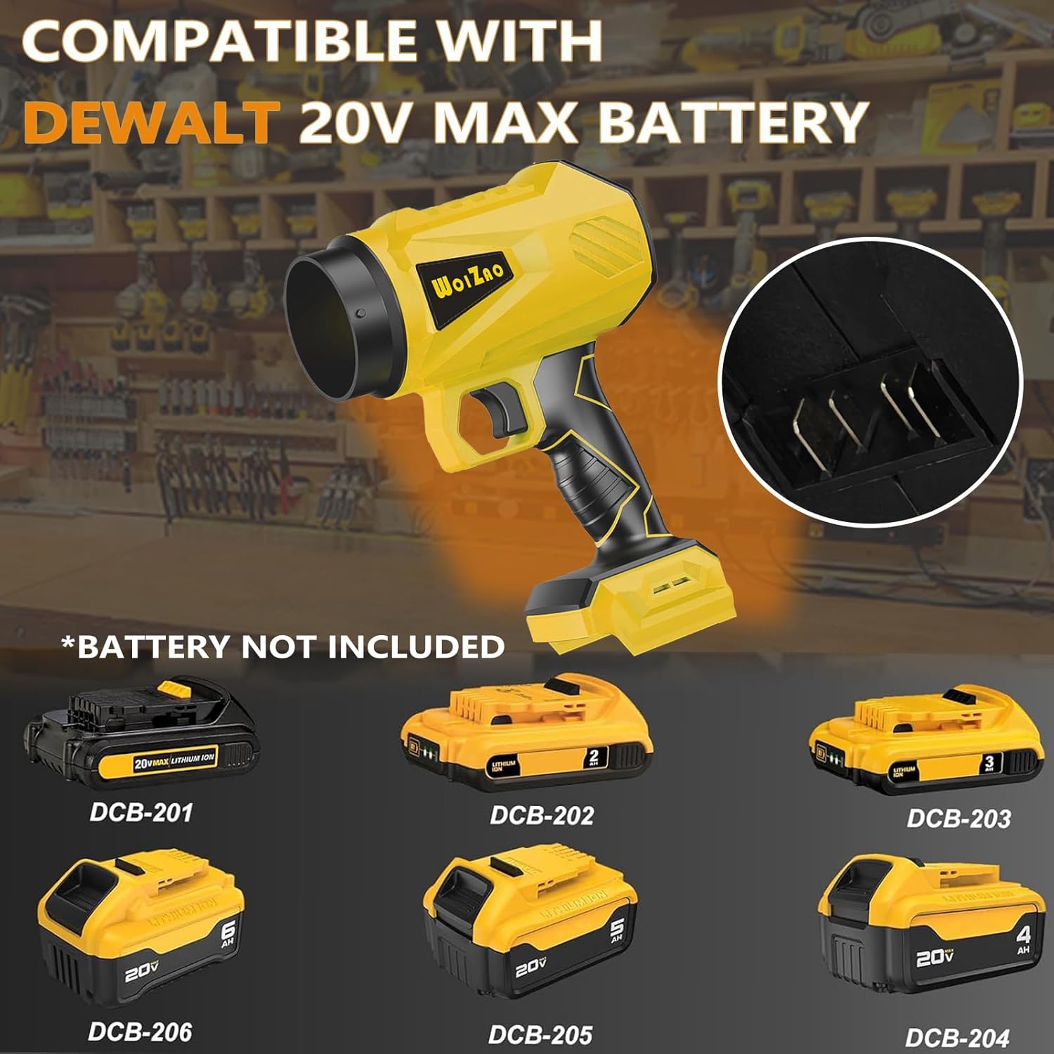 Handheld Leaf Blower Cordless Brushless WOIZAO Compatible with DeWalt 20V Battery,Extended Nozzles,Mini Lightweight Small Turbo Jet Blower for Patio,Lawn,Yard,Snow Leaves and Dust Car Dryer,001