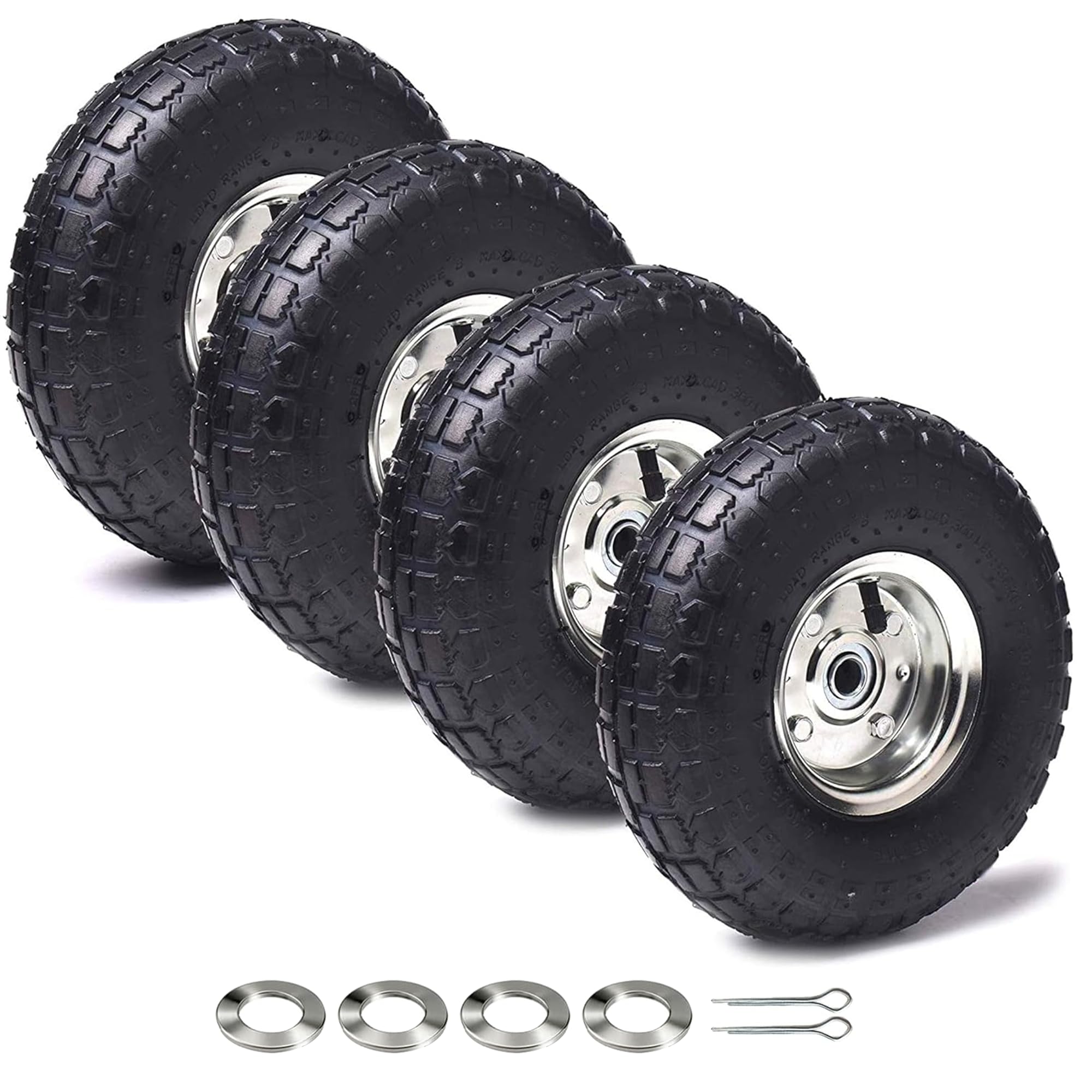 AR-PRO (4 Pack) 10" Pneumatic Tire and Wheel, 4.10/3.50-4, 5/8" Bore