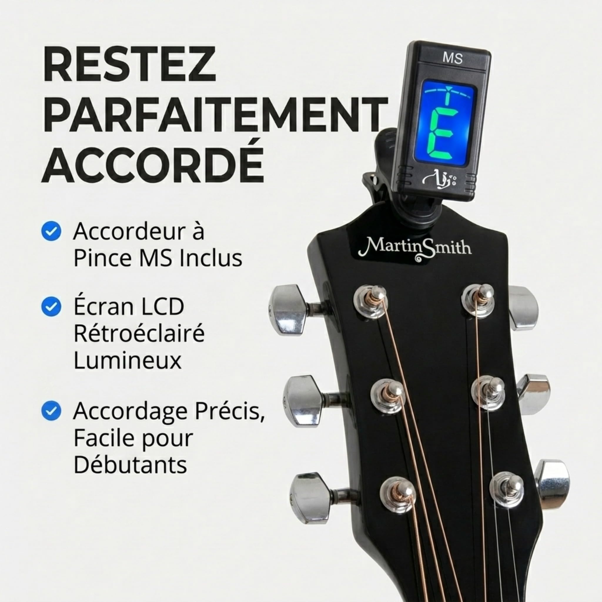 Martin Smith Kit Guitare Acoustique Taille Standard pour Débutants, Naturel, 6 Cordes Acier avec Support, Accordeur, Housse, Sangle, Médiators et Cours