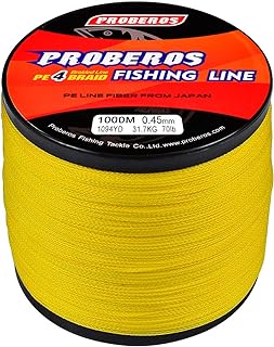 BAIKALBASS Braided Fishing Line 4 Strands Strong Multifilament PE Braid Wire for Saltwater 547Yard/500M 70LB Yellow