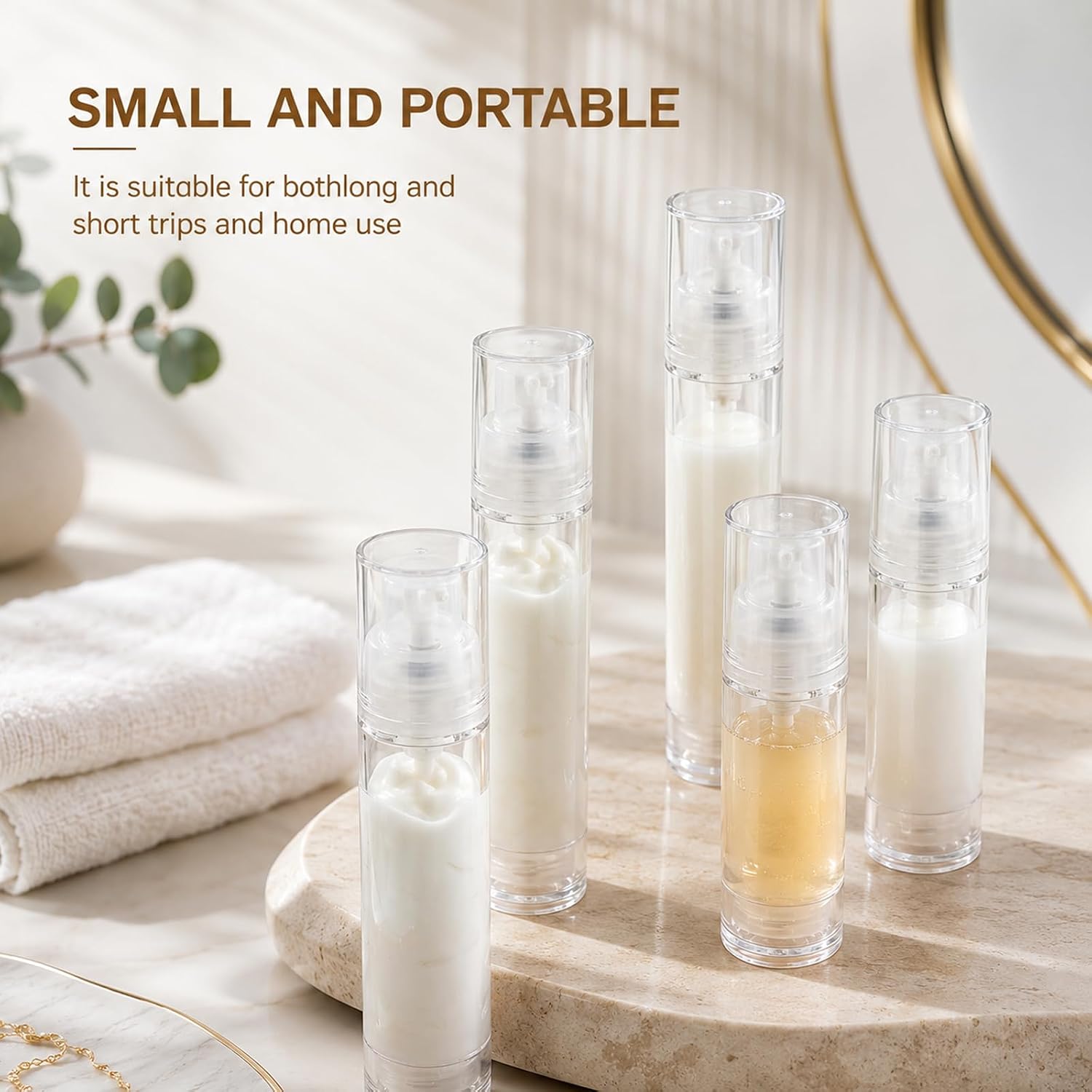 3Pcs Airless Travel Pump Bottles Clear Cosmetic Containers