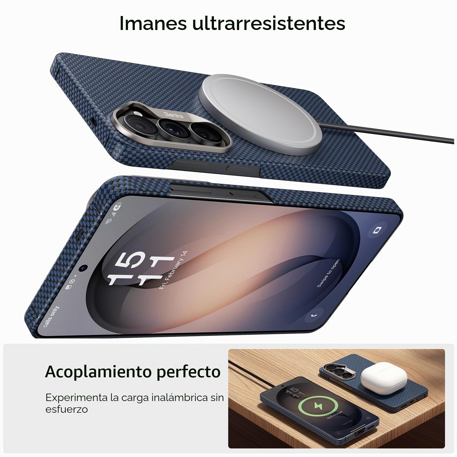 BENKS ArmorTint Funda para Samsung Galaxy S26 6,3 Pulgadas, Carcasa Delgada Ligera, Fabricado con Fibra de Aramida Kevlar, Magnética Funda para Samsung S26 Case, Azul Starlight
