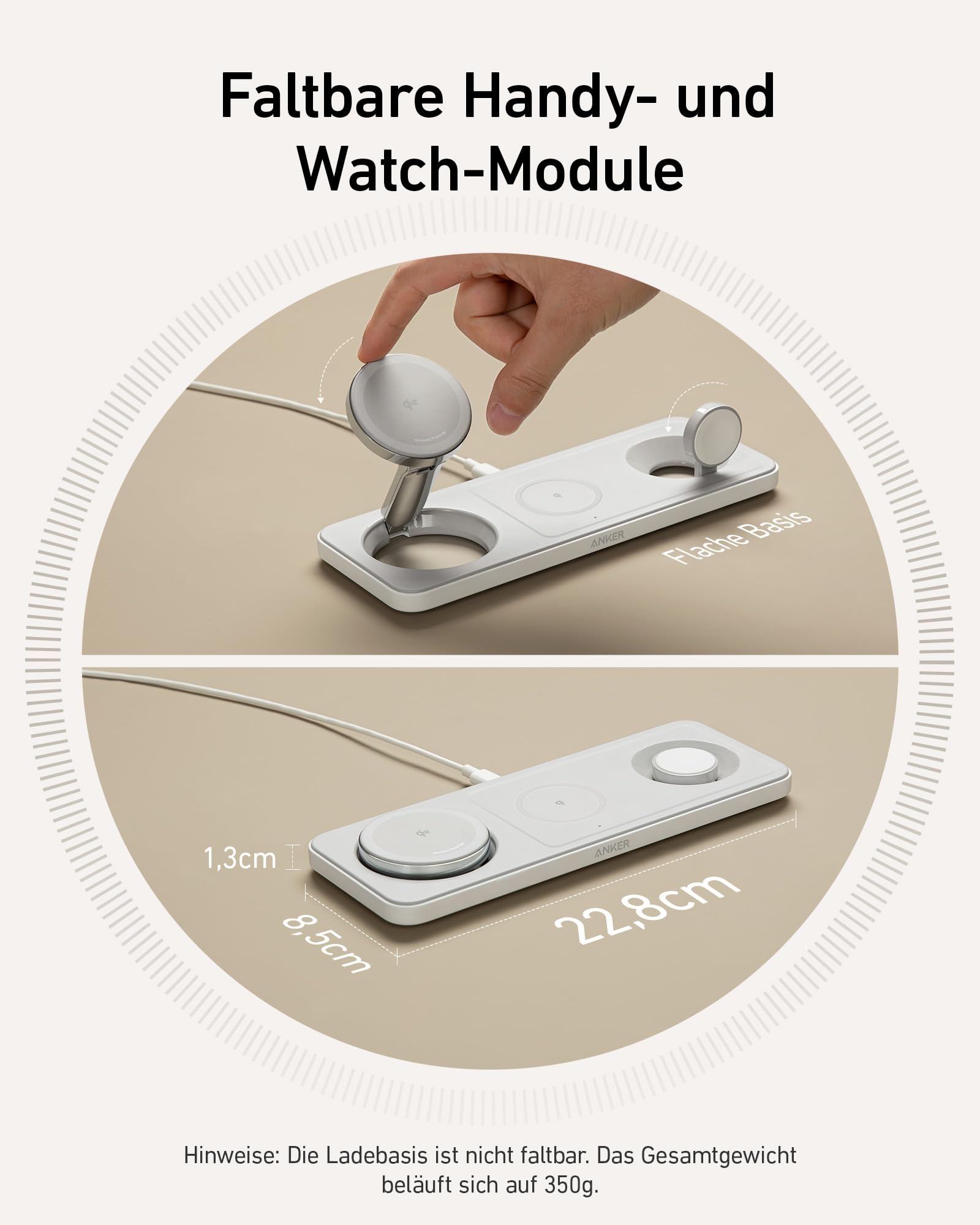 Anker MagGo Faltbare 3-in-1 Kabellose Ladestation, Qi2-zertifiziertes ultraschnelles 15W kabelloses Ladegerät für iPhone 17/16/15/14/13/12, AirPods Pro, Apple Watch Ultra (Mit USB-C Ladegerät + Kabel)