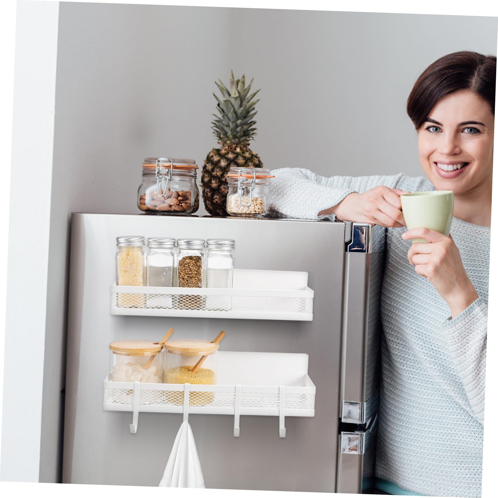 Cabilock Mensola Magnetica Versatile Per Cucina E Bagno 2 Pezzi Porta Spezie Per Frigorifero Con Ganci Portaoggetti