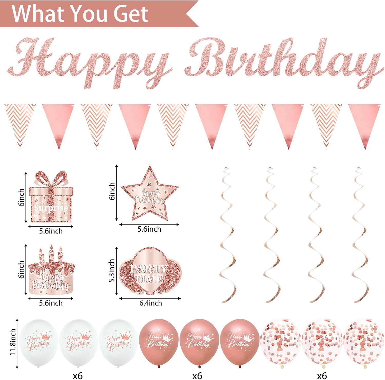 Trgowaul Birthday Decorations Party Set for Women Girls, Rose Gold Happy Birthday Banner, Sash and Tiara, Pink Balloons, Pink Party Supplies Ideas Decor for Her