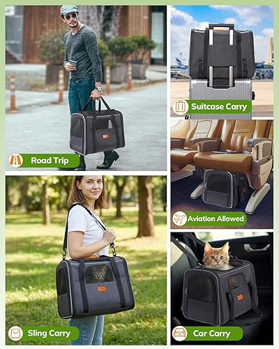 Miniatura 4 de morpilot - Bolsa de transporte para mascotas, portátil, de tela plegable, para perros o gatos, jaula para mascotas con zíperes de seguridad con