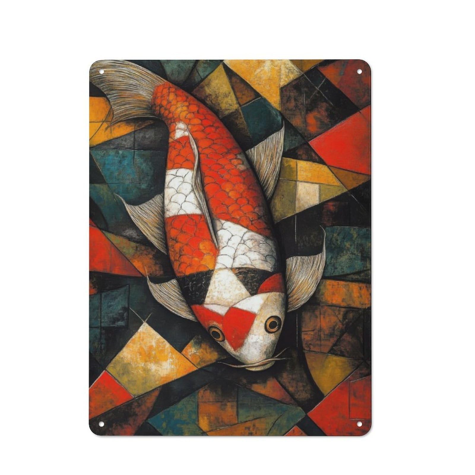 Koi Fish Oil Painting Vintage Metal Sign 40x30cm, Bistro Style Bistro Wall Plaque for Cafe, Bistro, Bakery Or Restaurant
