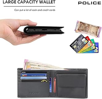 Police Berryblack Men's Leather Wallet with Card Holder Pockets and Coin Pocket, Branded Gents Purse- Black