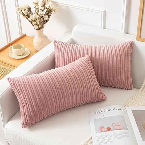 Miniatura 4 de Kevin Textile - Juego de 2 fundas de cojín de pana súper suave, 12 x 20 pulgadas, patrón de rayas otoñales, fundas decorativas de otoño para