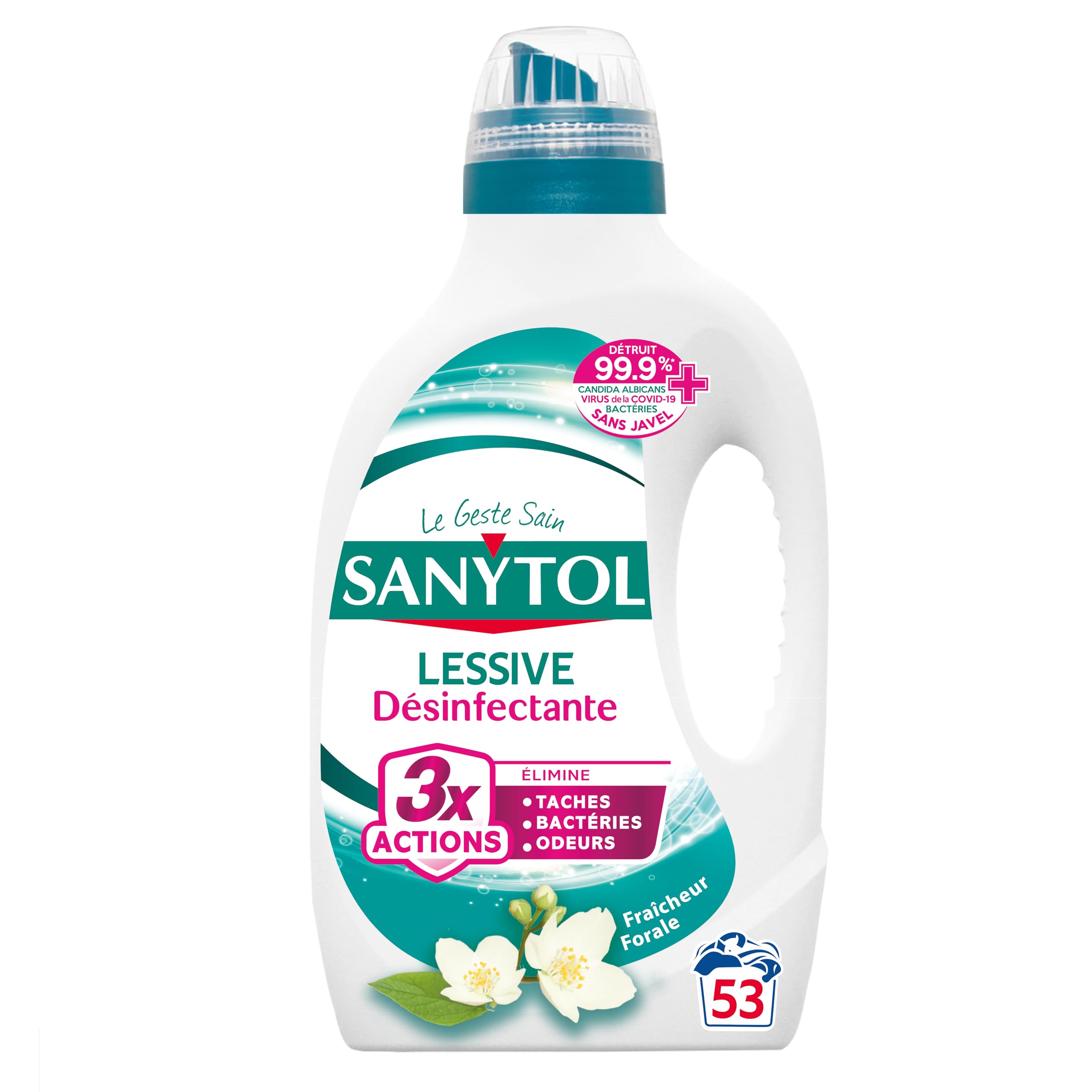 Sanytol - Lessive Désinfectante - Fleurs Blanches - 2,65 L - Tout Type de Linge, Préserve Fibres et Couleurs à Toutes Températures - Bactéricide, Virucide - Sans Javel bleu 2.85 l (Lot de 1)