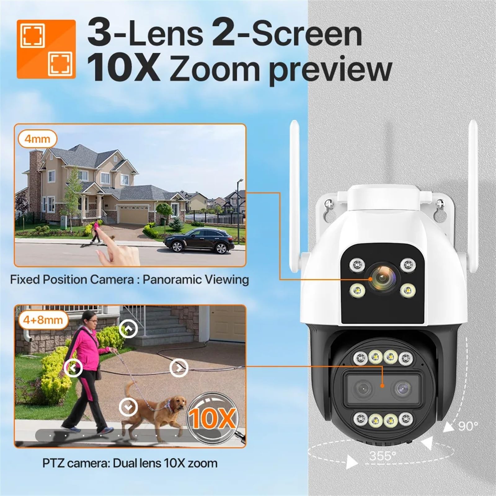 Kamera monitoringowa, Karta SIM 4G kamera kopułkowa PTZ 4K 6MP HD 10X Zoom zewnętrzna bezprzewodowa kamera do monitoringu CCTV dwukierunkowy dźwięk P2P, Bezpieczeństwo, Zabezpieczenie przed kradzieżą