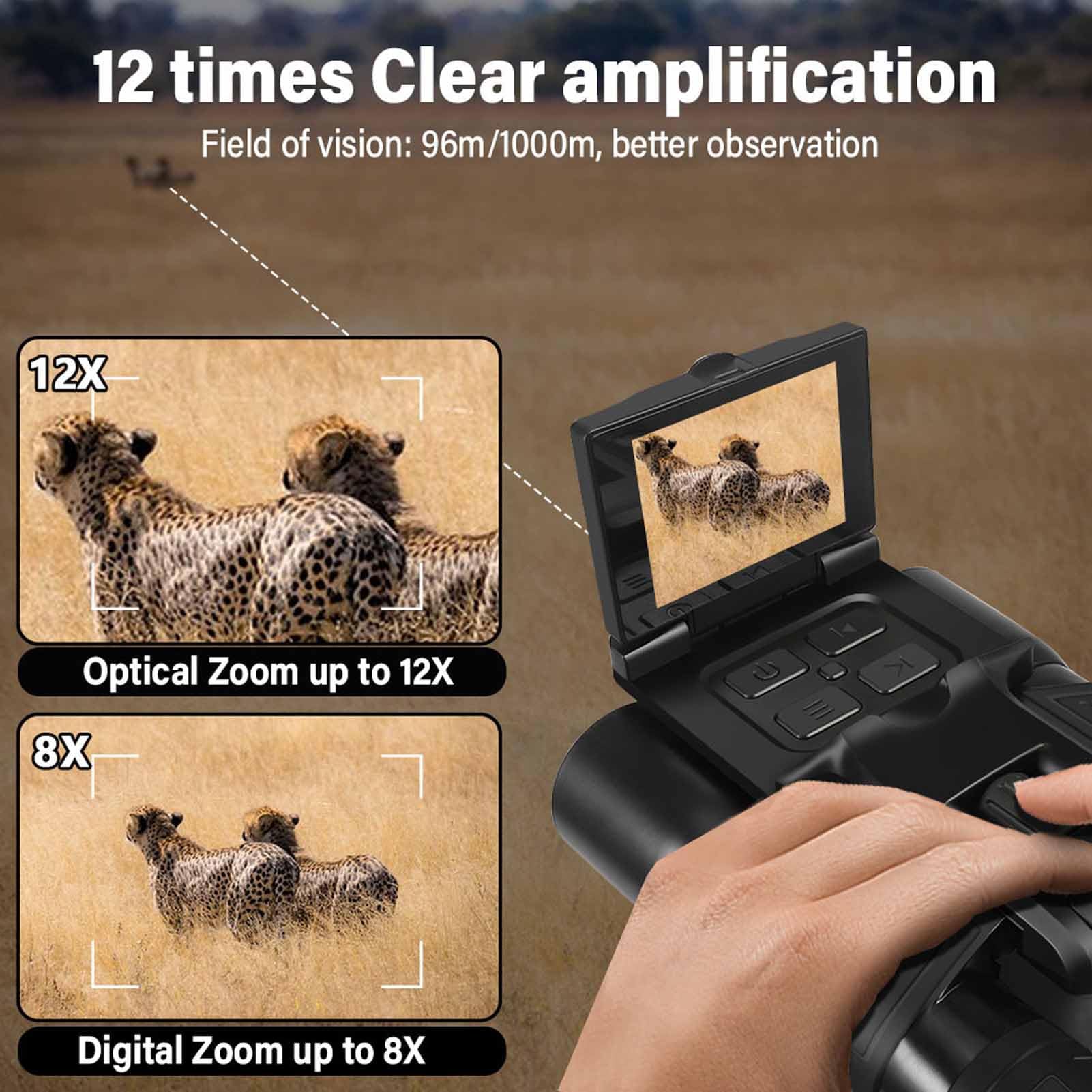 Jumelles Numériques Avec écran 2,4 Pouces - Zoom 16x, Vision Nocturne 800 M, 4K Vidéo, 48MP Photo, WiFi - 4
