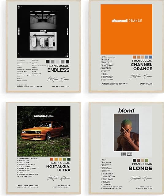 Frank Ocean Album Cover Signed Limited Posters Print Rapper Music Posters Canvas Wall Art Room Aesthetic Set of 4 for Teen and Girls Dorm Decor 8x10 inch Unframed
