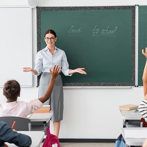 Miniatura 7 de Zonon Bordes de tablón de anuncios de 65 pies, bordes de cuadrícula a rayas en blanco y negro, bordes decorativos, rectos, ondulados, bordes