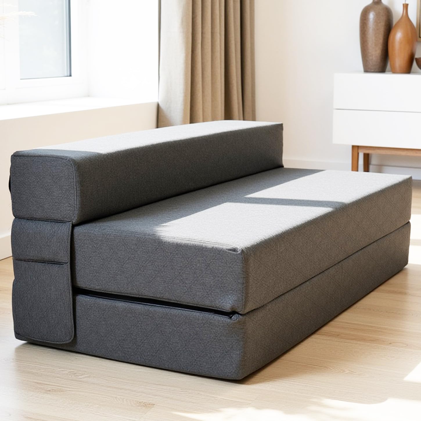 Sofa z funkcją spania o szerokości – składana sofa do spania i materac dla gości na 2 składane łóżko – bardzo gruba 20 cm i wygodna H3 (Ciemno Szary, Kanapa)