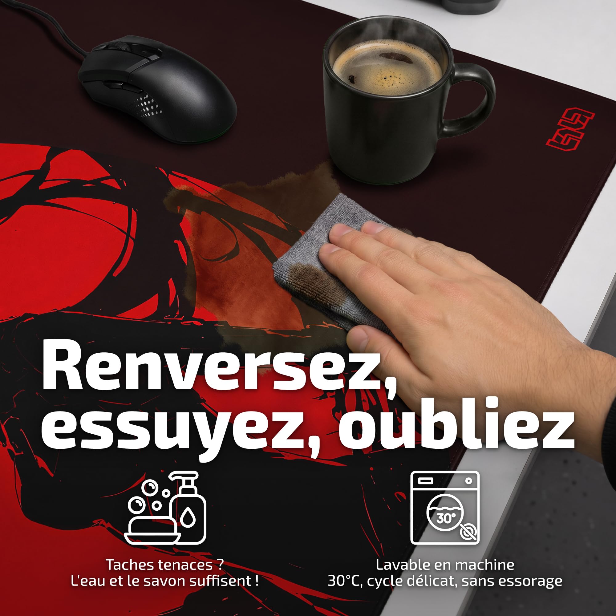 Tilt Grand Tapis de Souris Gamer XXL 100x50 cm | Tapis de Bureau Gaming Anti-Dérapant | Mouse Pad Imperméable pour PC et Accessoires Gaming | Tapis de Clavier (Crimson Ninja)