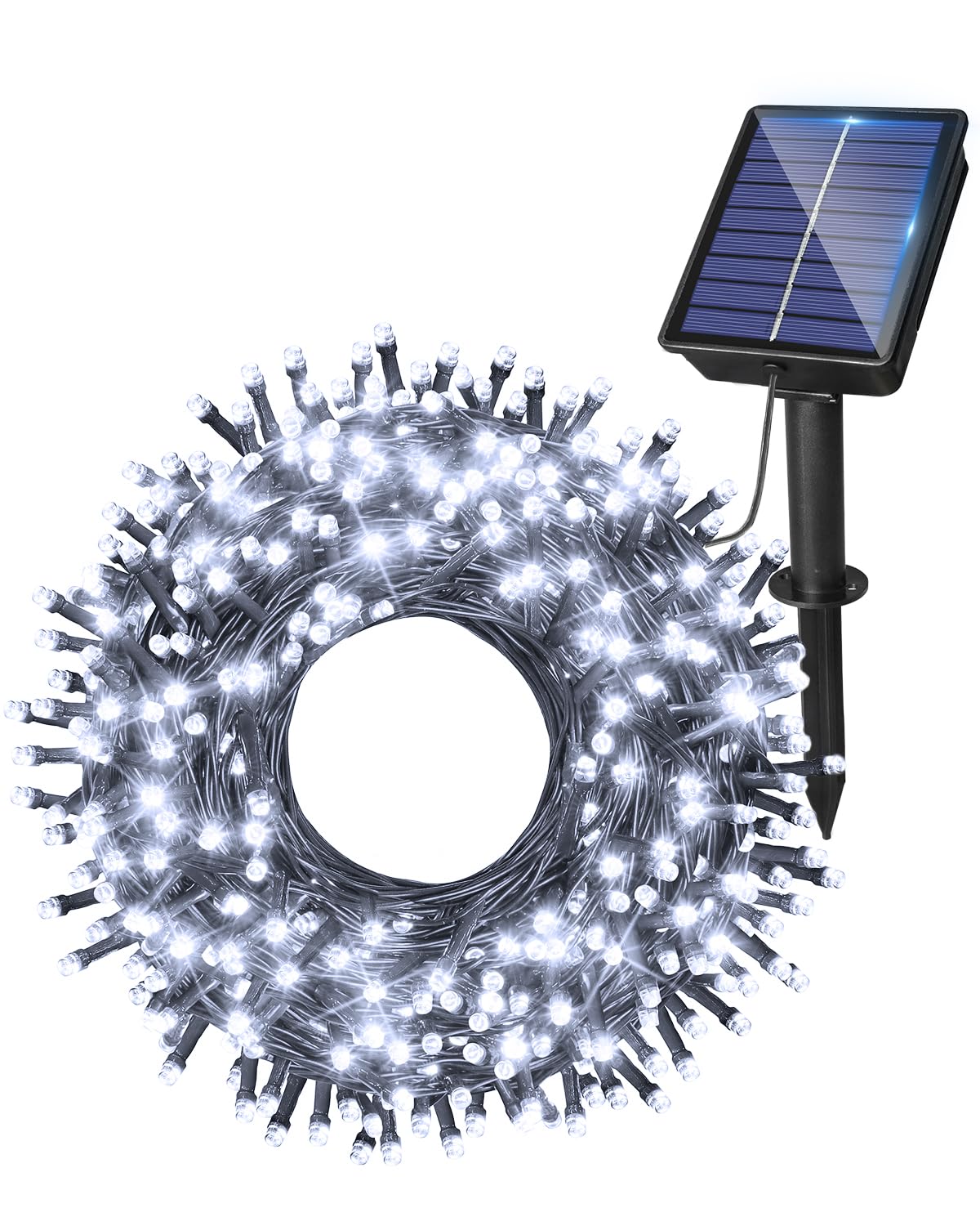 Ollny Solar Lights Outdoor Garden 20m 200 LEDs Fairy Light, Waterproof Cool White String with 8 Modes Large Capacity