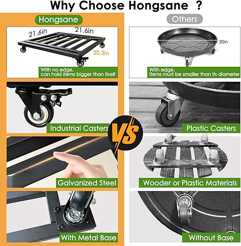 Miniatura 6 de Organizador de plantas de 22 pulgadas con ruedas resistente, carrito de plantas de metal grande de 600 libras, soporte cuadrado rodante para plantas